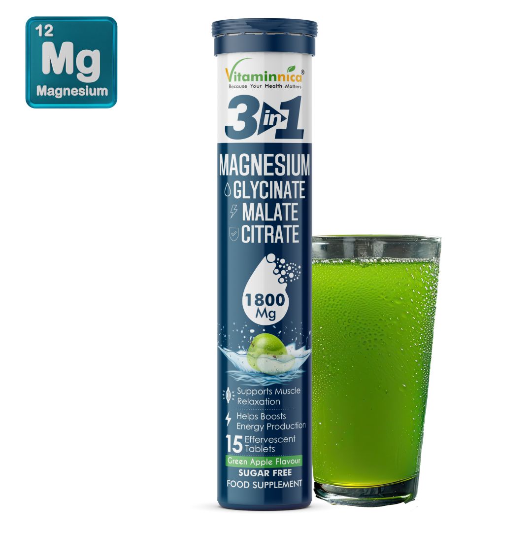 Vitaminnica Magnesium 3-in-1- 15 Effervescent Tablets | Malate, Glycinate & Citrate for Muscle Health, Relaxation and Stress