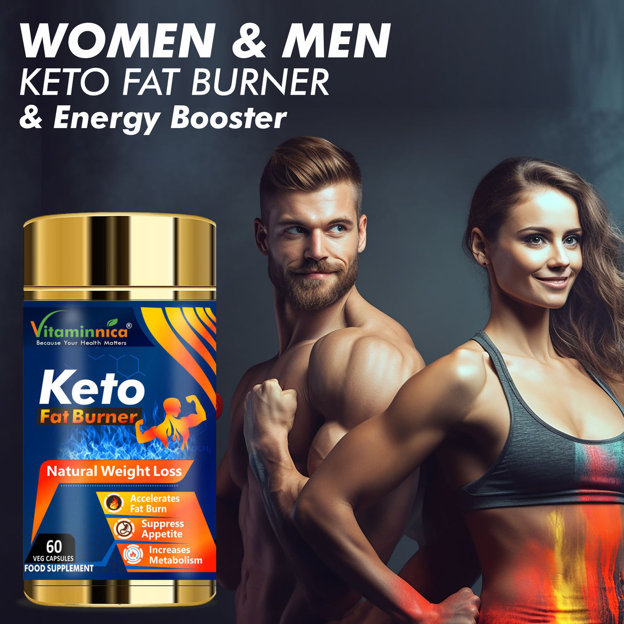 Vitaminnica Keto Fat Burner 60 Capsules with L-Carnitine 20 Effervescent Tablets Orange Flavour – Advanced Weight Management Combo | Metabolism Booster | Energy & Fat Loss Support | Keto Friendly Fat Burner