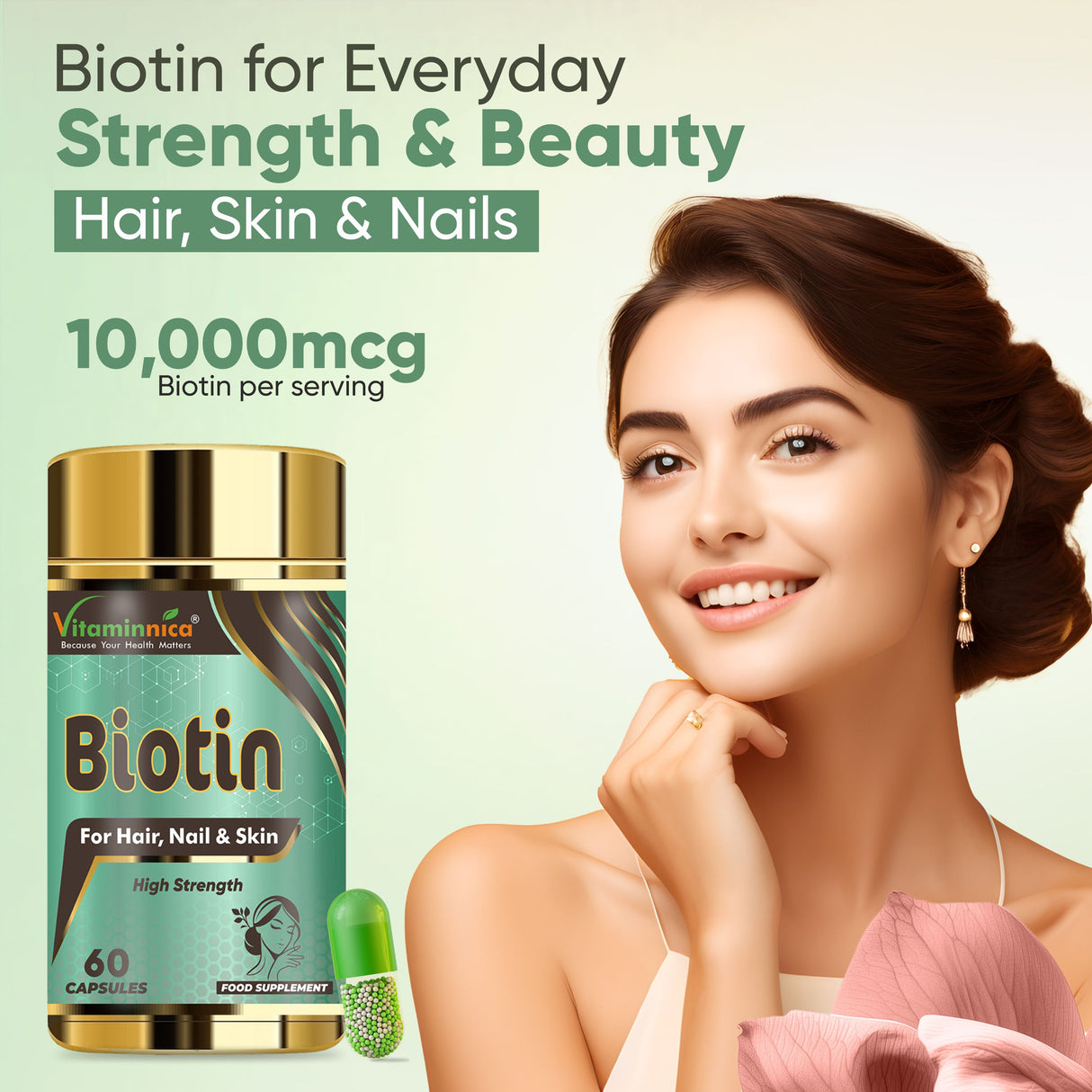 Vitaminnica Biotin – Bessere Haare, Haut und Nägel – 60 Kapseln
