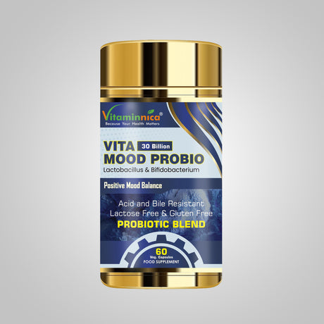 Blue container of Vitaminnica Vita Mood Probio, containing 60 capsules