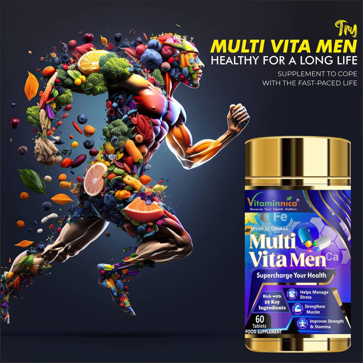 Vitaminnica Multi Vita Men (Multivitamins)- Boosts Strength- 60 Tablets