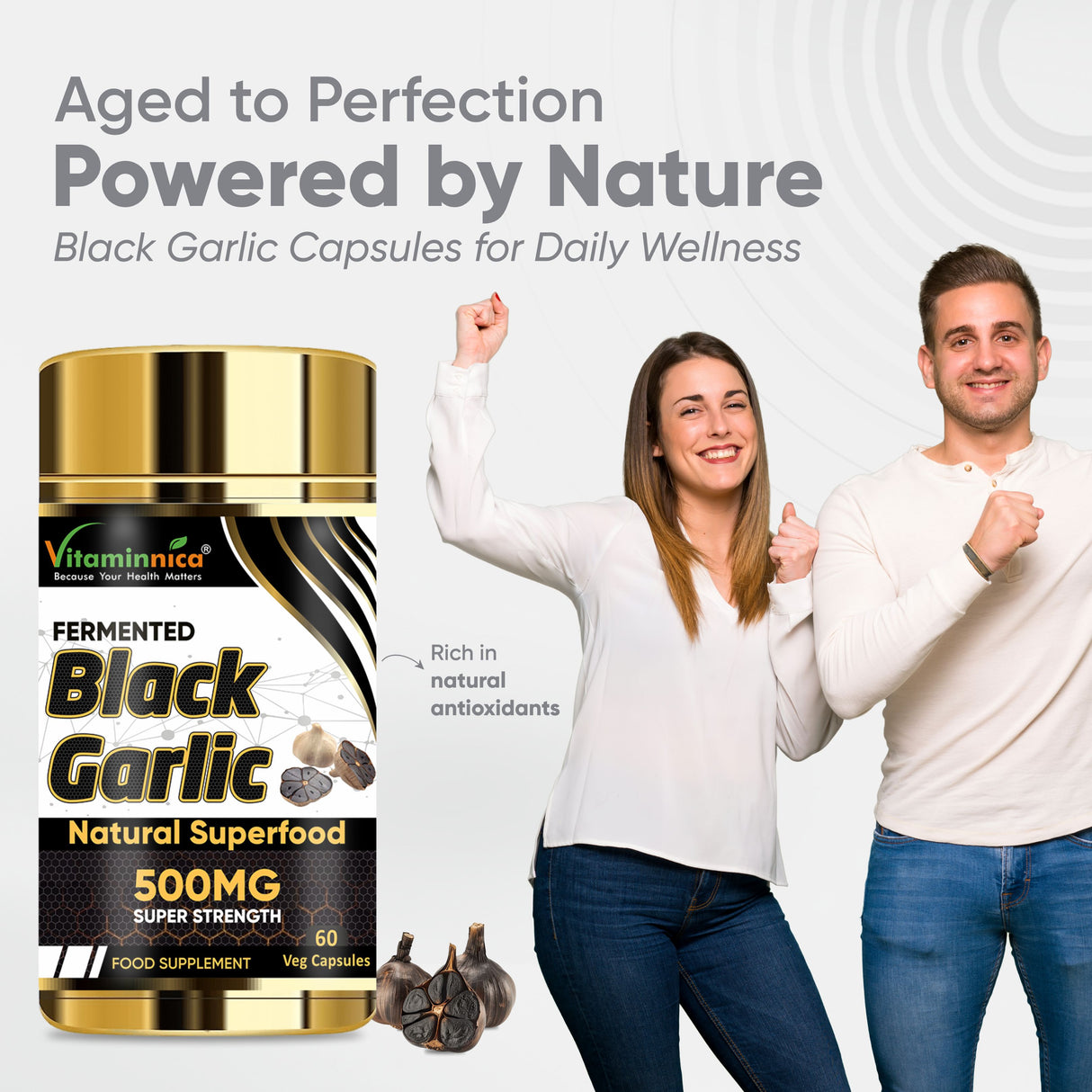 Vitaminnica Schwarzer Knoblauch – Bessere Immunität und Herzgesundheit – 60 Kapseln