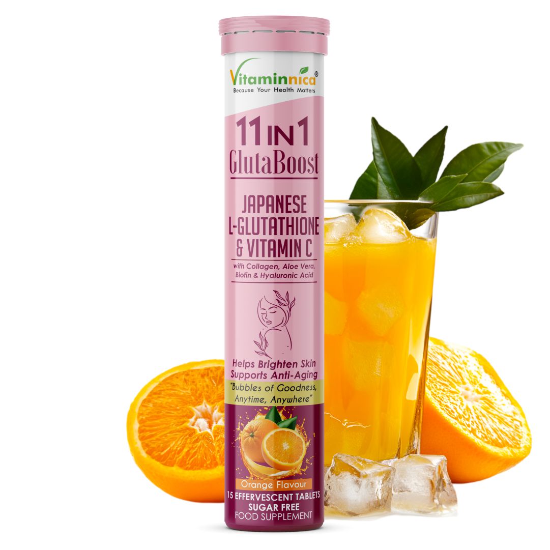 Vitaminnica Gluta Boost 11-in-1 Effervescent Tablets | Japanese L-Glutathione, Collagen, Vitamin C, Biotin & Hyaluronic Acid | Skin Radiance & Beauty Supplement | 15 Tablets