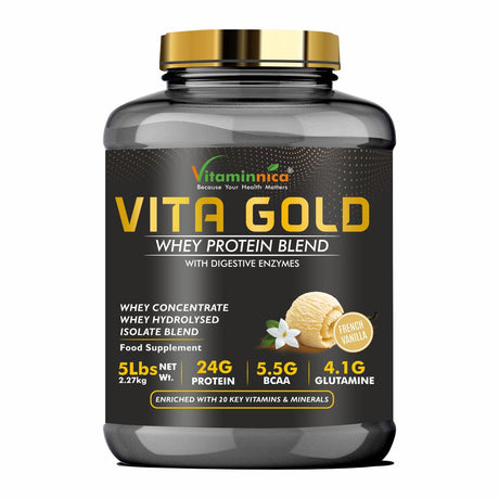 Vitaminnica Vita Gold Whey Protein- 5 Lbs- 75 Servings | Whey Concentrate, Hydrolysed, Isolate Blend |