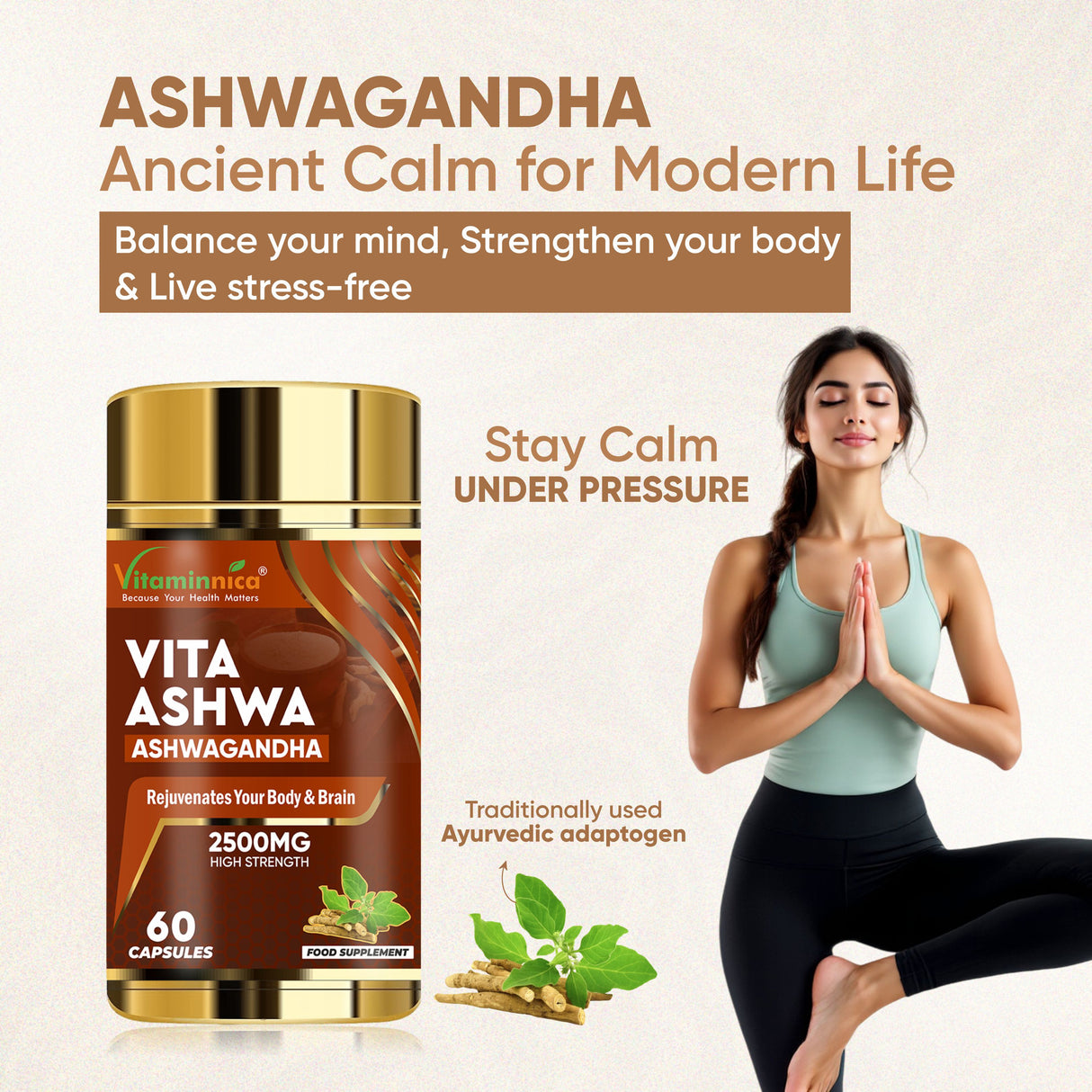 Vitaminnica Vita Ashwa – Ashwagandha 500 mg – verjüngt Ihren Körper – 60 Kapseln