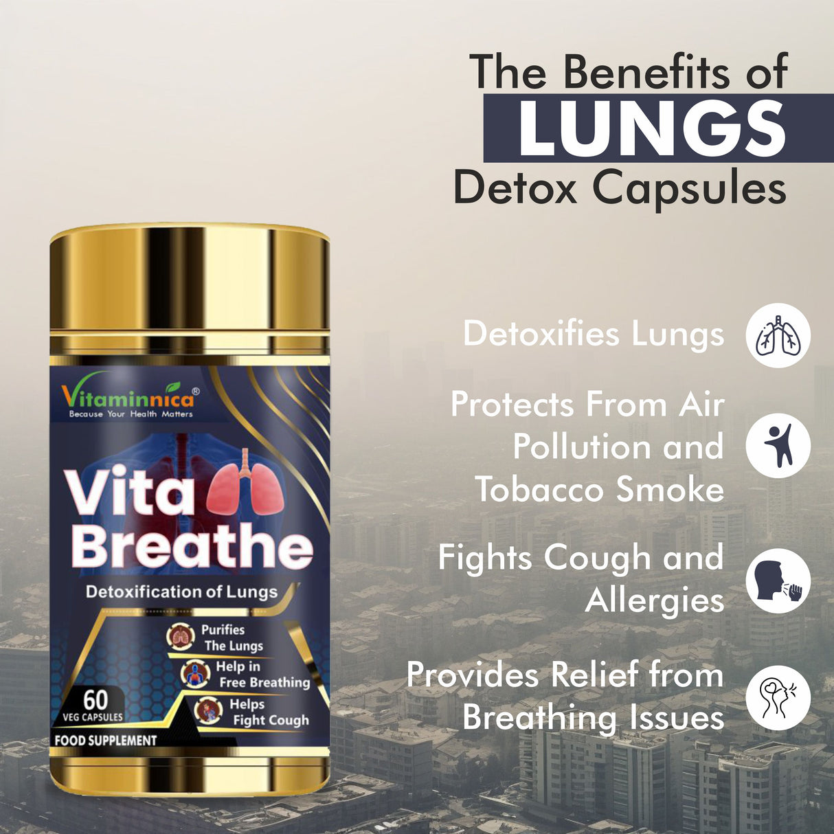 Vitaminnica Vita Breathe: Detoxify Lungs Health -60 Capsules