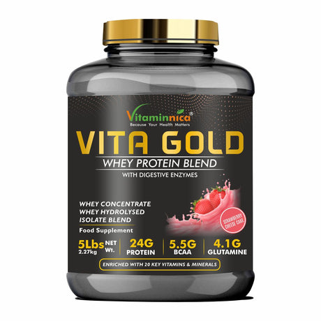 Vitaminnica Vita Gold Whey Protein- 5 Lbs- 75 Servings | Whey Concentrate, Hydrolysed, Isolate Blend |