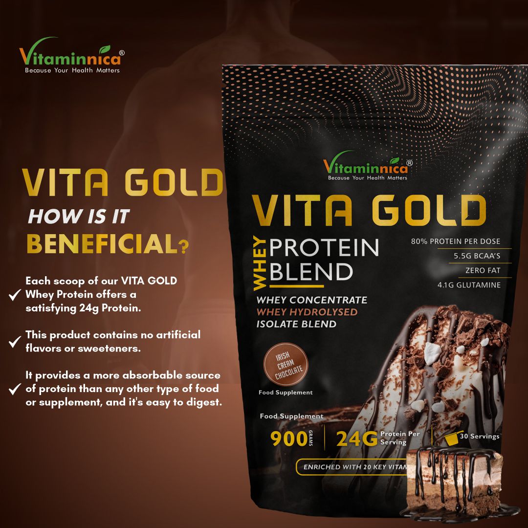 Vitaminnica Vita Gold Whey Protein - Irish Cholocate Flavour| 900gms