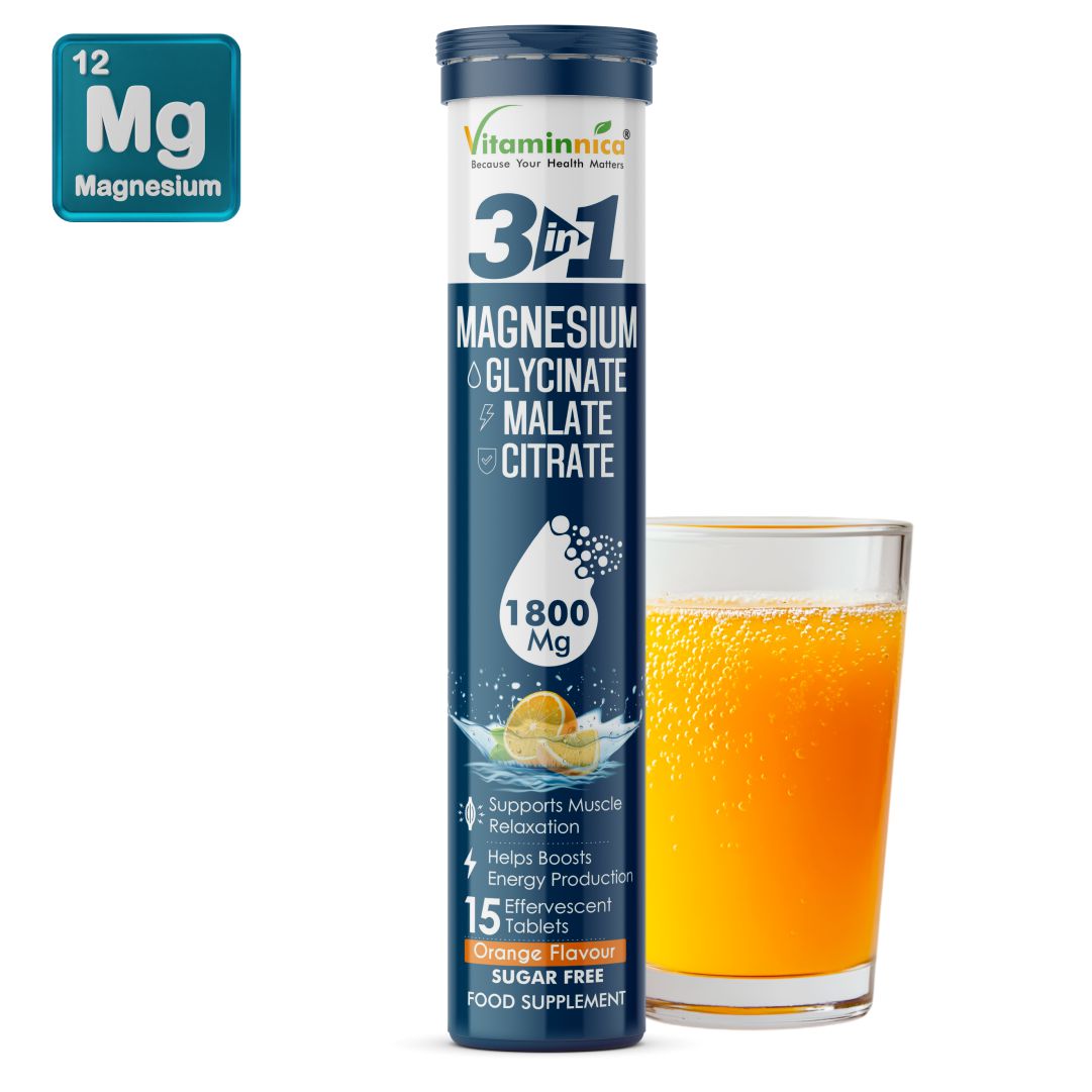 Vitaminnica Magnesium 3-in-1- 15 Effervescent Tablets | Malate, Glycinate & Citrate for Muscle Health, Relaxation and Stress