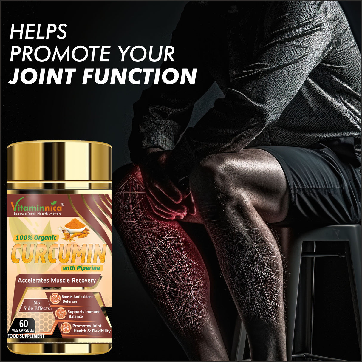 Vitaminnica Curcumin mit Piperin – Bessere Gelenkgesundheit – 60 Kapseln