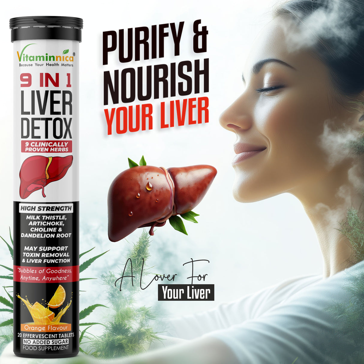 Vitaminnica 9 in 1 Liver Detox Effervescent Tablets Orange Flavour – Buy 2 Get 1 Free | Liver Cleanse, Detox, Antioxidant & Digestive Support | Vegan, Sugar Free