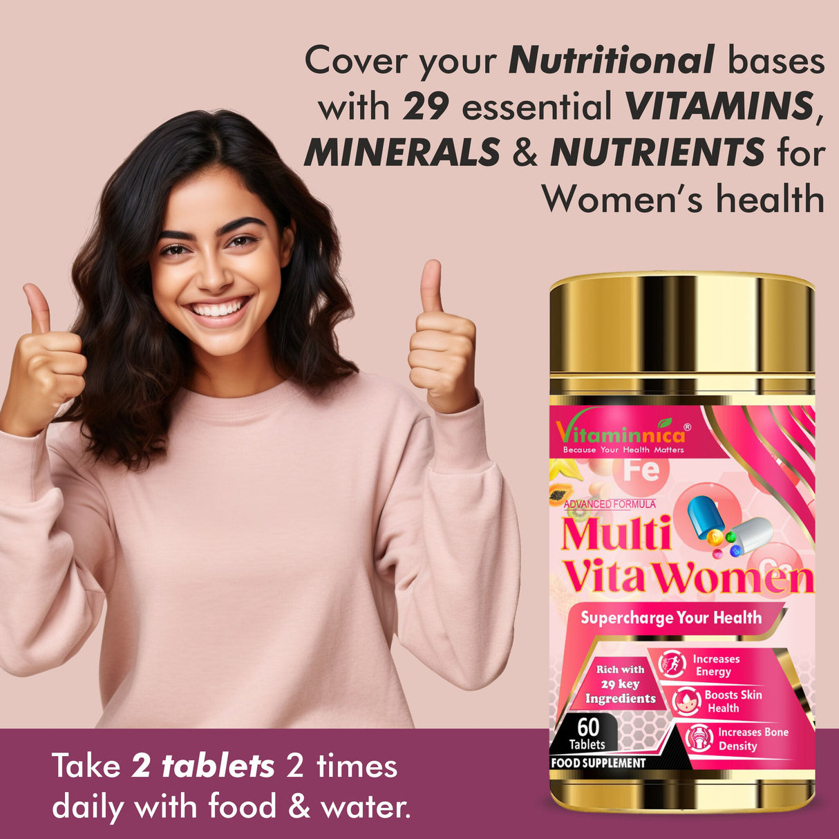 Vitaminnica Multi Vita Women (Multivitamine) – Verbessert das Energieniveau – 60 Tabletten