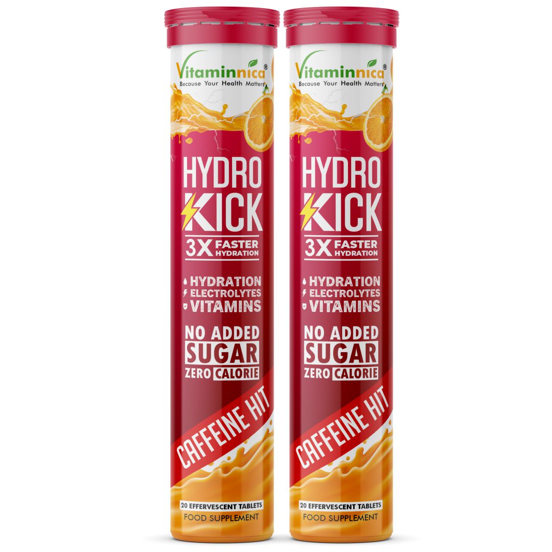 Vitaminnica Hydro Kick- 20 Effervescent Tablets | Hydration + Energy Boost | Electrolytes, Coconut Water, Caffeine & Green Tea | Vitamins & Minerals | Rehydration & Refreshing Energy Drink