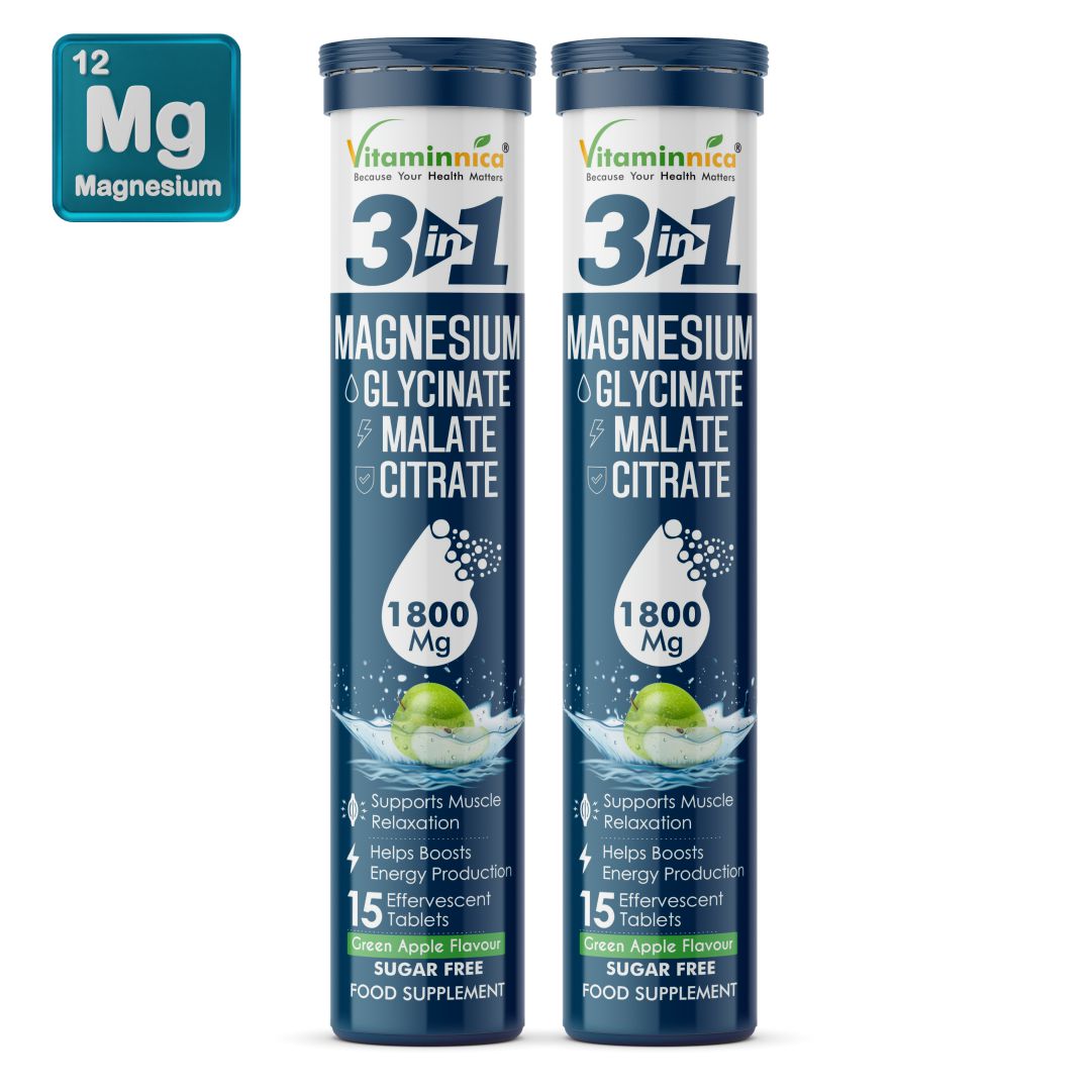 Vitaminnica Magnesium 3-in-1- 15 Effervescent Tablets | Malate, Glycinate & Citrate for Muscle Health, Relaxation and Stress