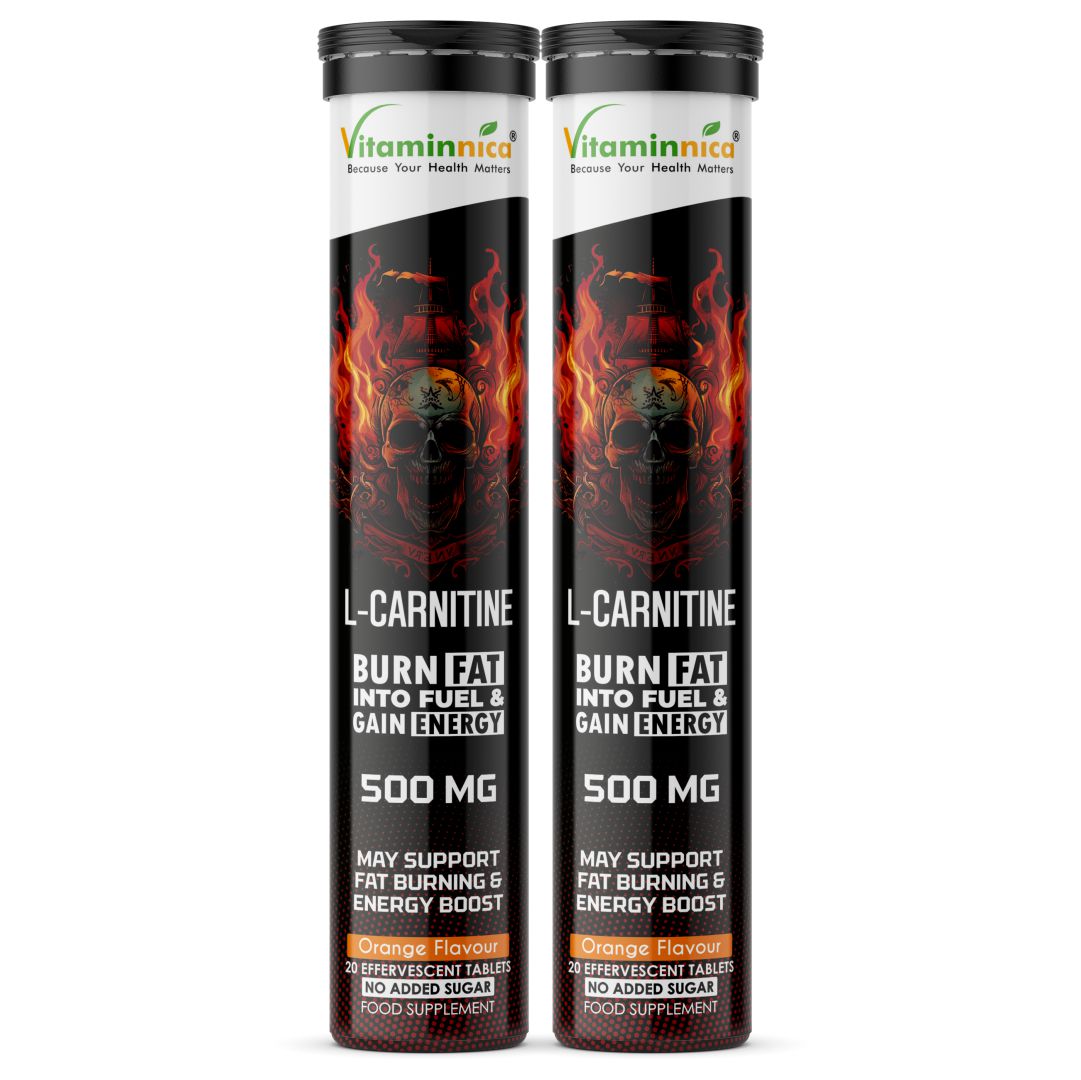 Vitaminnica L-Carnitine- 20 Effervescent Tablets Orange Flavour – Fat Metabolism, Energy & Weight Management Support | Fast-Absorbing Metabolic Drink