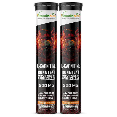 Vitaminnica L-Carnitine- 20 Effervescent Tablets Orange Flavour – Fat Metabolism, Energy & Weight Management Support | Fast-Absorbing Metabolic Drink