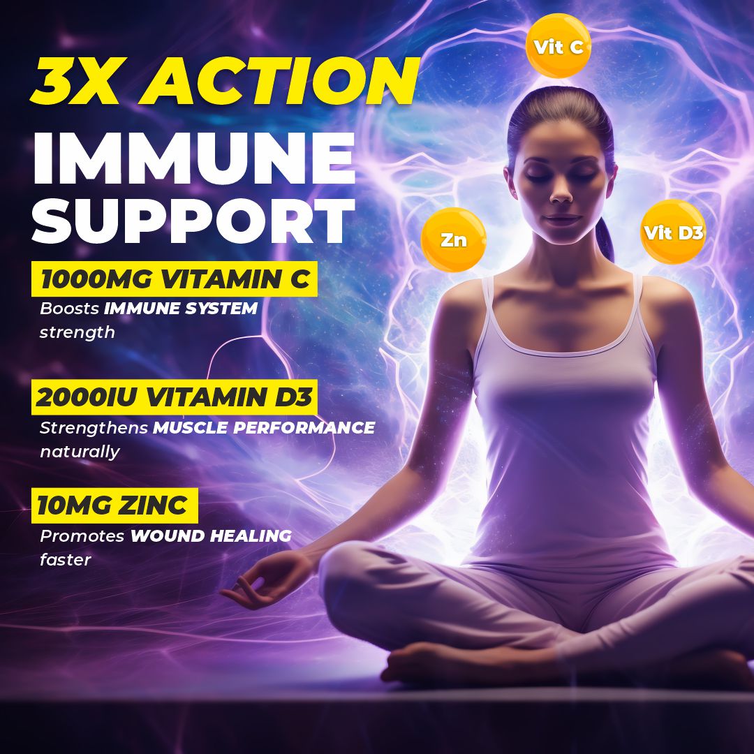 Vitaminnica Vitamin C + Zinc + D3- 20 Effervescent Tablets – High-Strength Vitamin C Drink for Immunity, Hydration, and Recovery | Sugar-Free, Orange Flavour