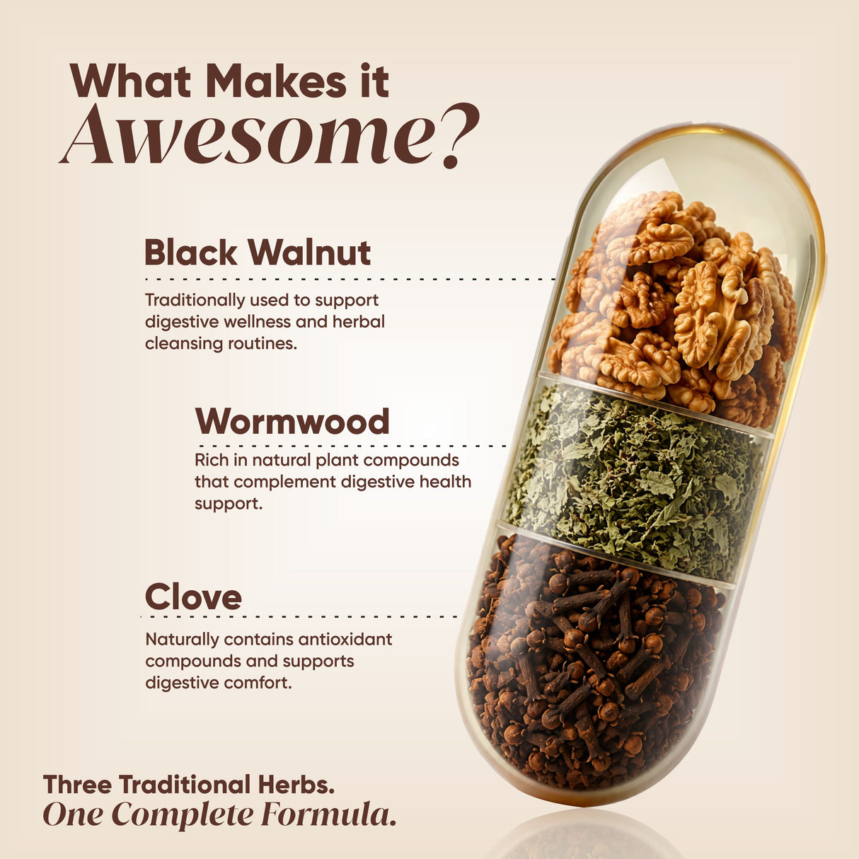 Vitaminnica Wormwood Black Walnut and Clove Capsules High Strength | 3 in 1 Herbal Gut Cleanse & Intestinal Microbiome Balance Complex | 60 Vegan Digestive Health Supplements