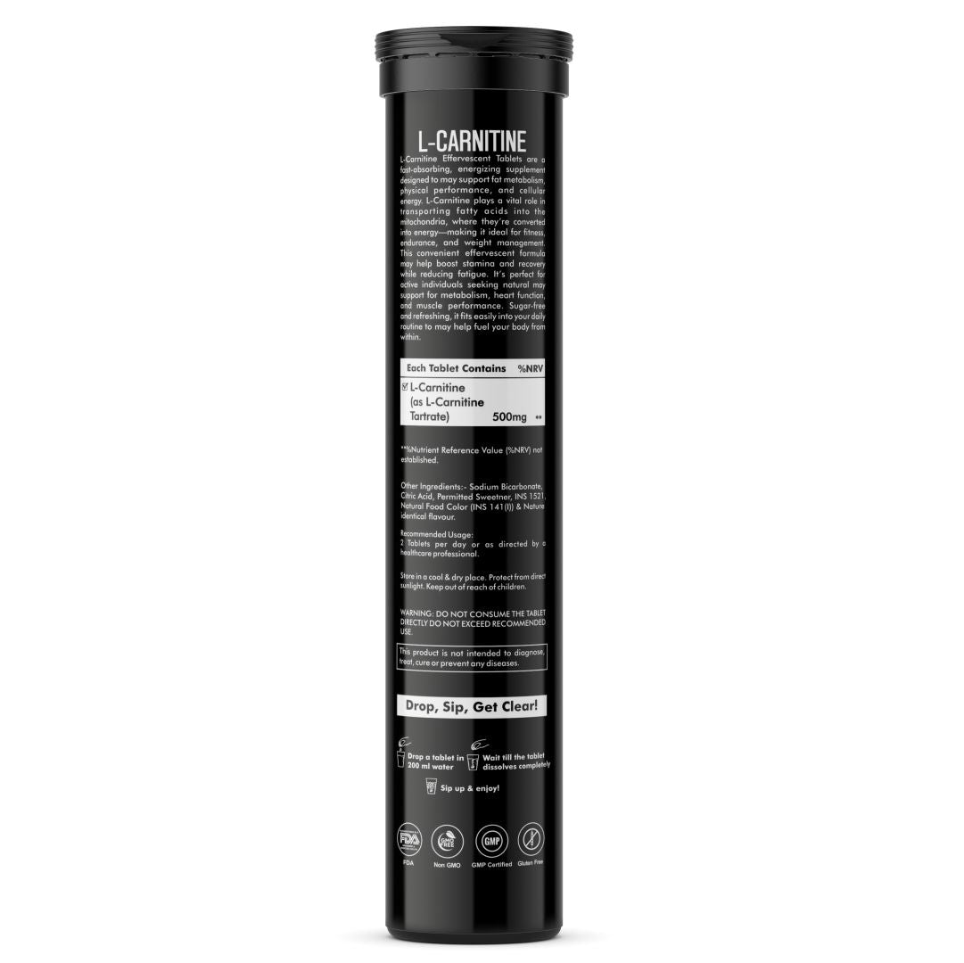 Vitaminnica L-Carnitine- 20 Effervescent Tablets Orange Flavour – Fat Metabolism, Energy & Weight Management Support | Fast-Absorbing Metabolic Drink