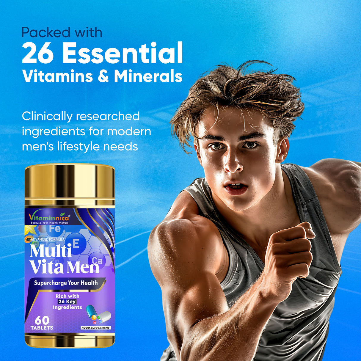 Vitaminnica Multi Vita Men (Multivitamins for Men)- Boosts Strength, Stamina & Immunity- 60 Tablets