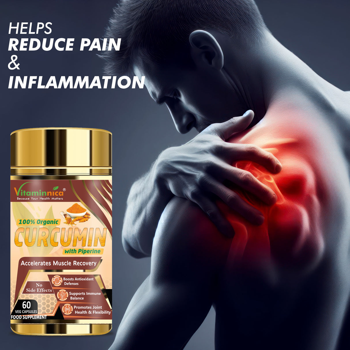 Vitaminnica Curcumin mit Piperin – Bessere Gelenkgesundheit – 60 Kapseln