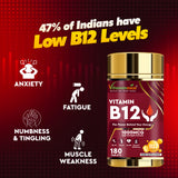 Vitaminnica Vitamin B12 180 Tablets – High Strength Energy & Fatigue Support Supplement – Nervous System, Red Blood Cell Formation & Immune Health