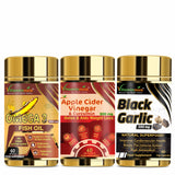 Heart Health Bundle- Vitaminnica Omega3+ Apple Cider Vinegar & Curcumin+ Black Garlic- 180 Capsules