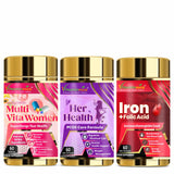 Women PCOS Care Bundle- Vitaminnica Multi Vita Women+ Her Health+ Iron+Folic Acid- 180 Capsules