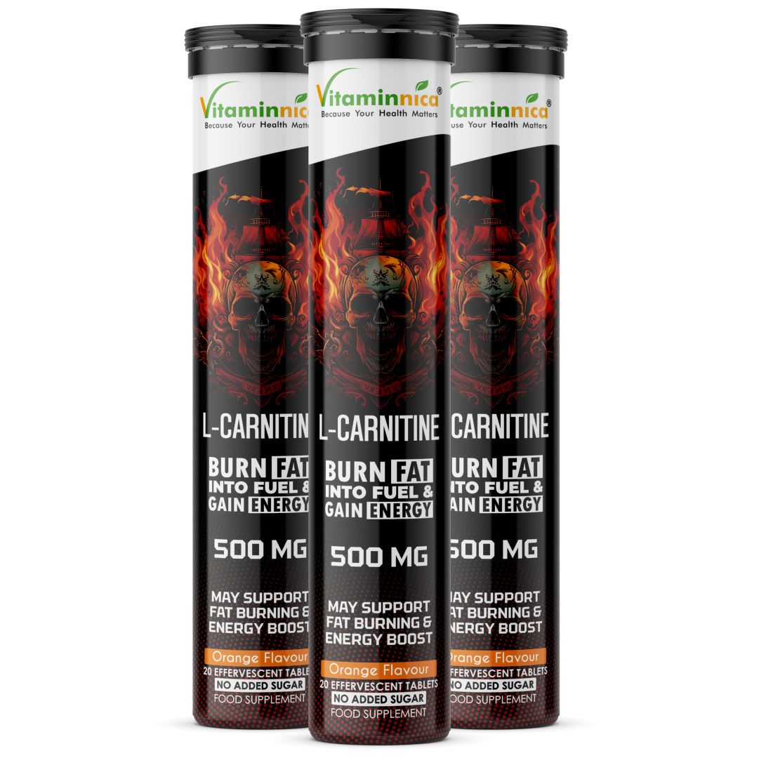 Vitaminnica L-Carnitine- 20 Effervescent Tablets Orange Flavour – Fat Metabolism, Energy & Weight Management Support | Fast-Absorbing Metabolic Drink