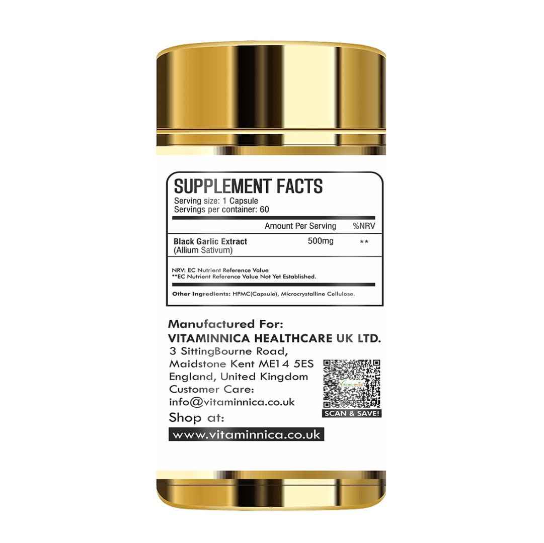 Vitaminnica Schwarzer Knoblauch – Bessere Immunität und Herzgesundheit – 60 Kapseln