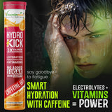 Vitaminnica Hydro Kick- 20 Effervescent Tablets | Hydration + Energy Boost | Electrolytes, Coconut Water, Caffeine & Green Tea | Vitamins & Minerals | Rehydration & Refreshing Energy Drink