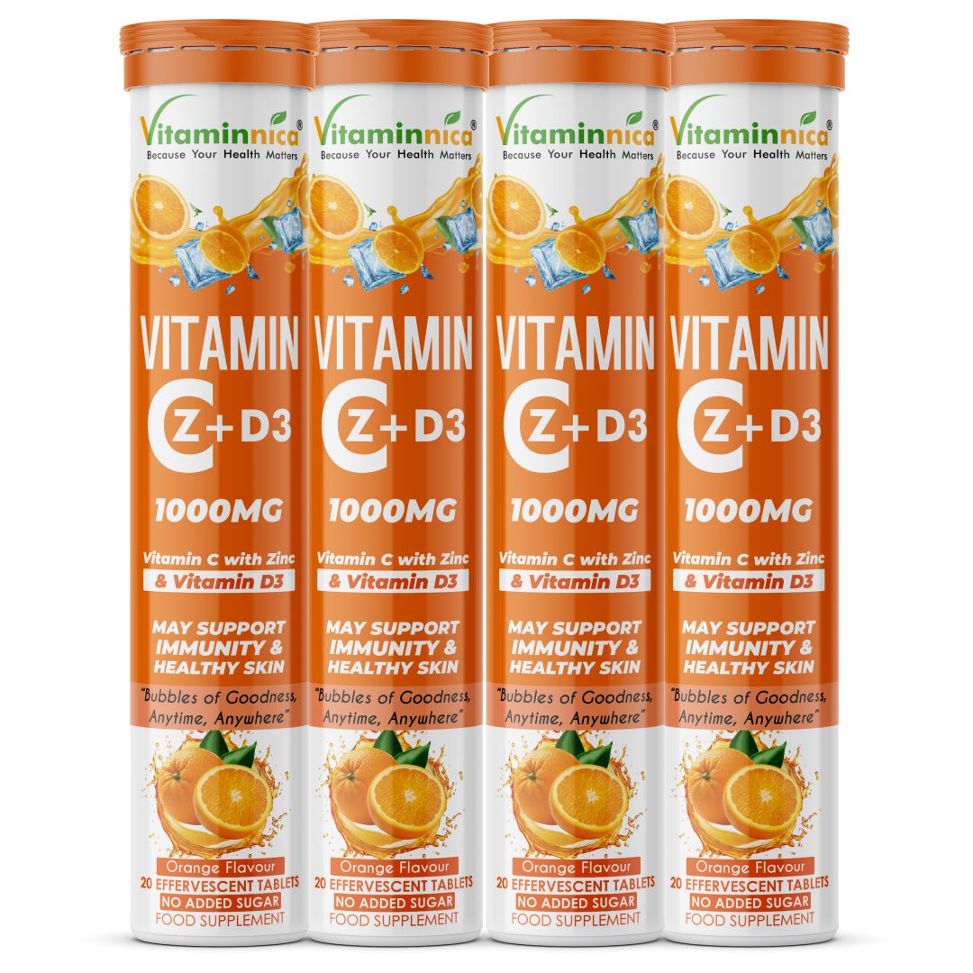 Vitaminnica Vitamin C + Zinc + D3- 20 Effervescent Tablets – High-Strength Vitamin C Drink for Immunity, Hydration, and Recovery | Sugar-Free, Orange Flavour