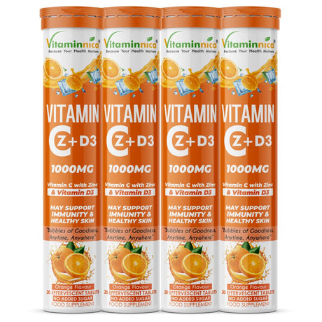 Vitaminnica Vitamin C + Zinc + D3- 20 Effervescent Tablets – High-Strength Vitamin C Drink for Immunity, Hydration, and Recovery | Sugar-Free, Orange Flavour