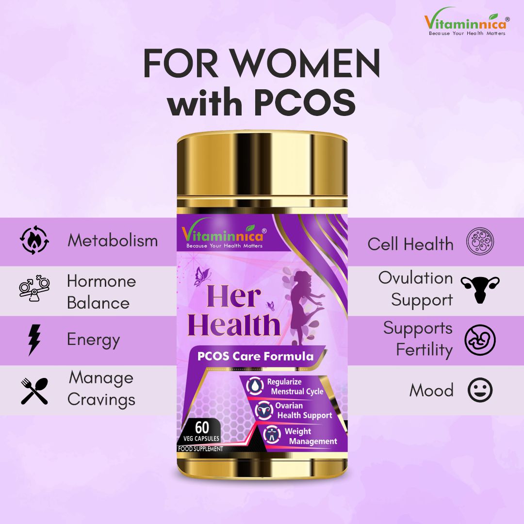 Women PCOS Care Bundle- Vitaminnica Magnesium Bisglycinate+ Her Health+ Iron+Folic Acid- 180 Capsules