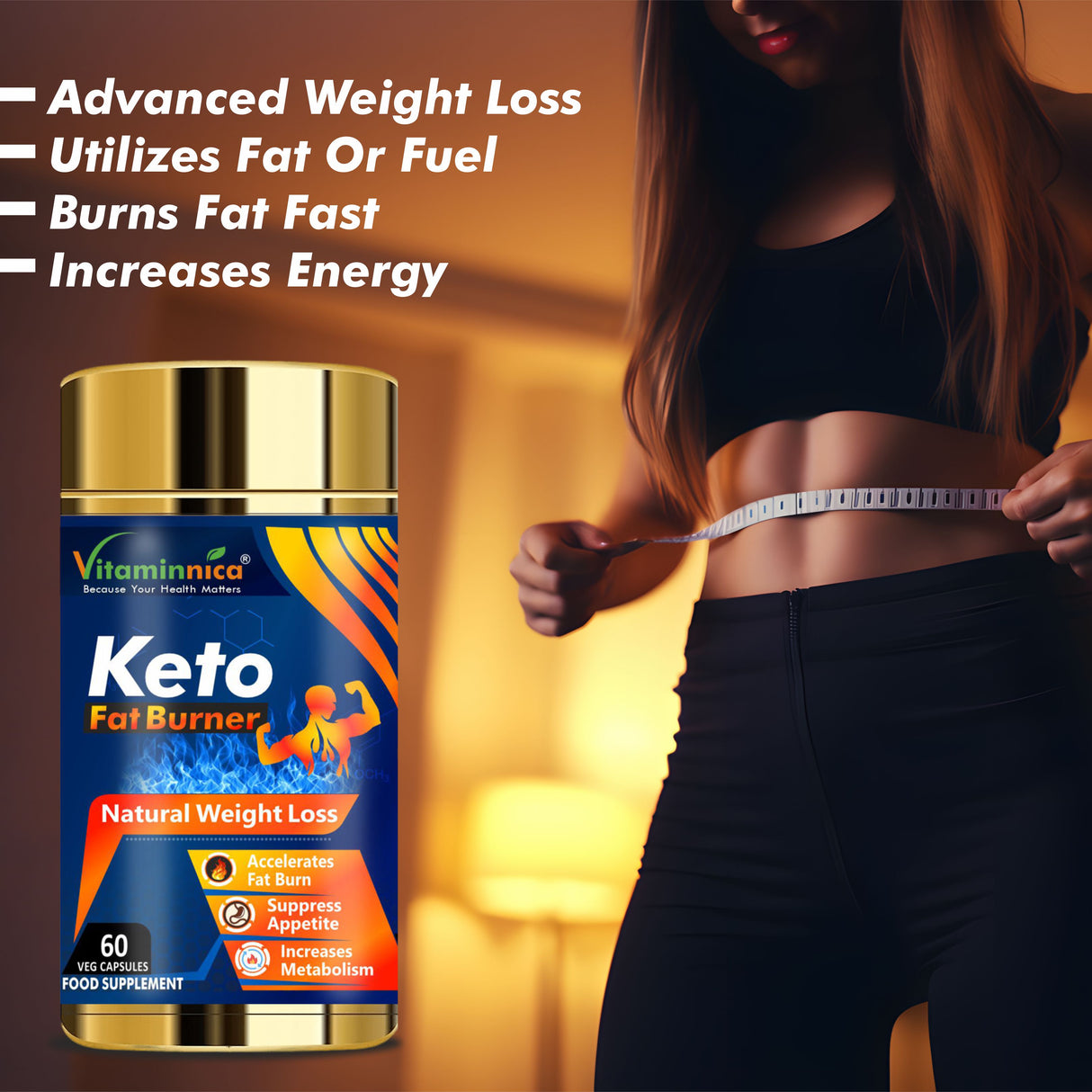 Vitaminnica Keto Fat Burner 60 Capsules with L-Carnitine 20 Effervescent Tablets Orange Flavour – Advanced Weight Management Combo | Metabolism Booster | Energy & Fat Loss Support | Keto Friendly Fat Burner