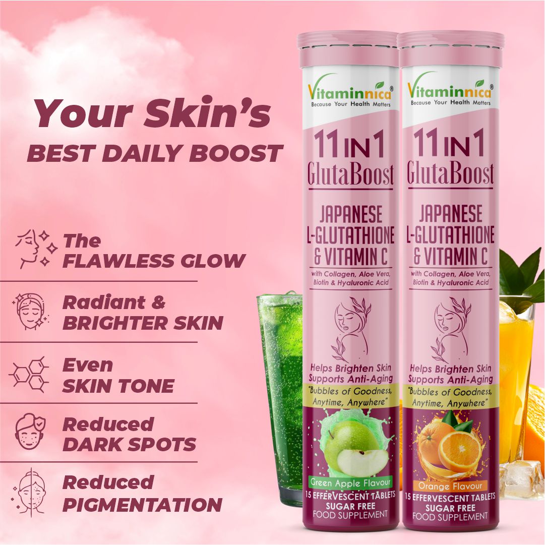 Vitaminnica Japanese Glutathione 11-in-1 Effervescent Tablets Orange Flavour – Buy 2 Get 1 Free | Skin Glow, Brightening, Antioxidant & Detox Support | Vegan, Sugar Free
