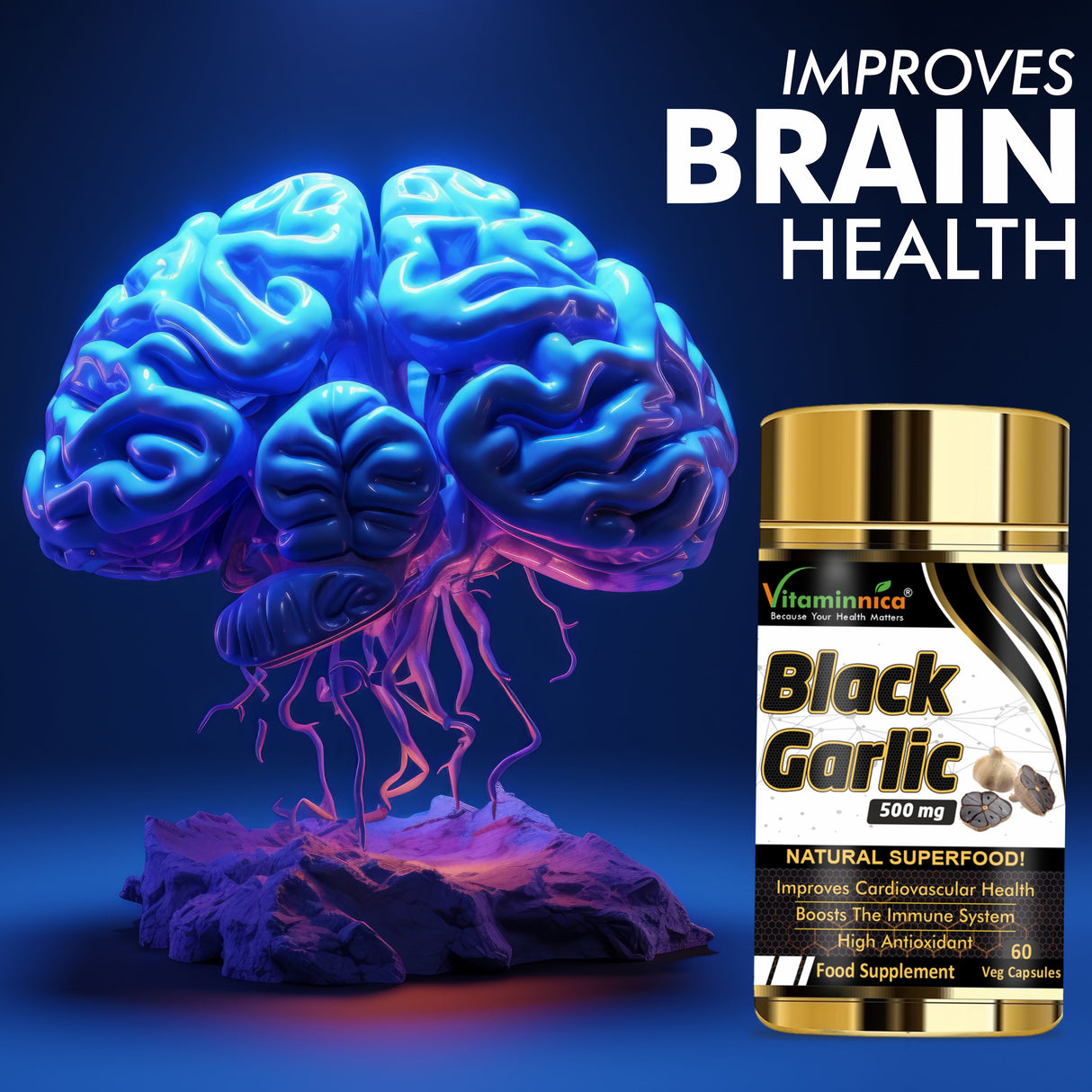 Vitaminnica Ail noir - Meilleure immunité et santé cardiaque -60 Capsules