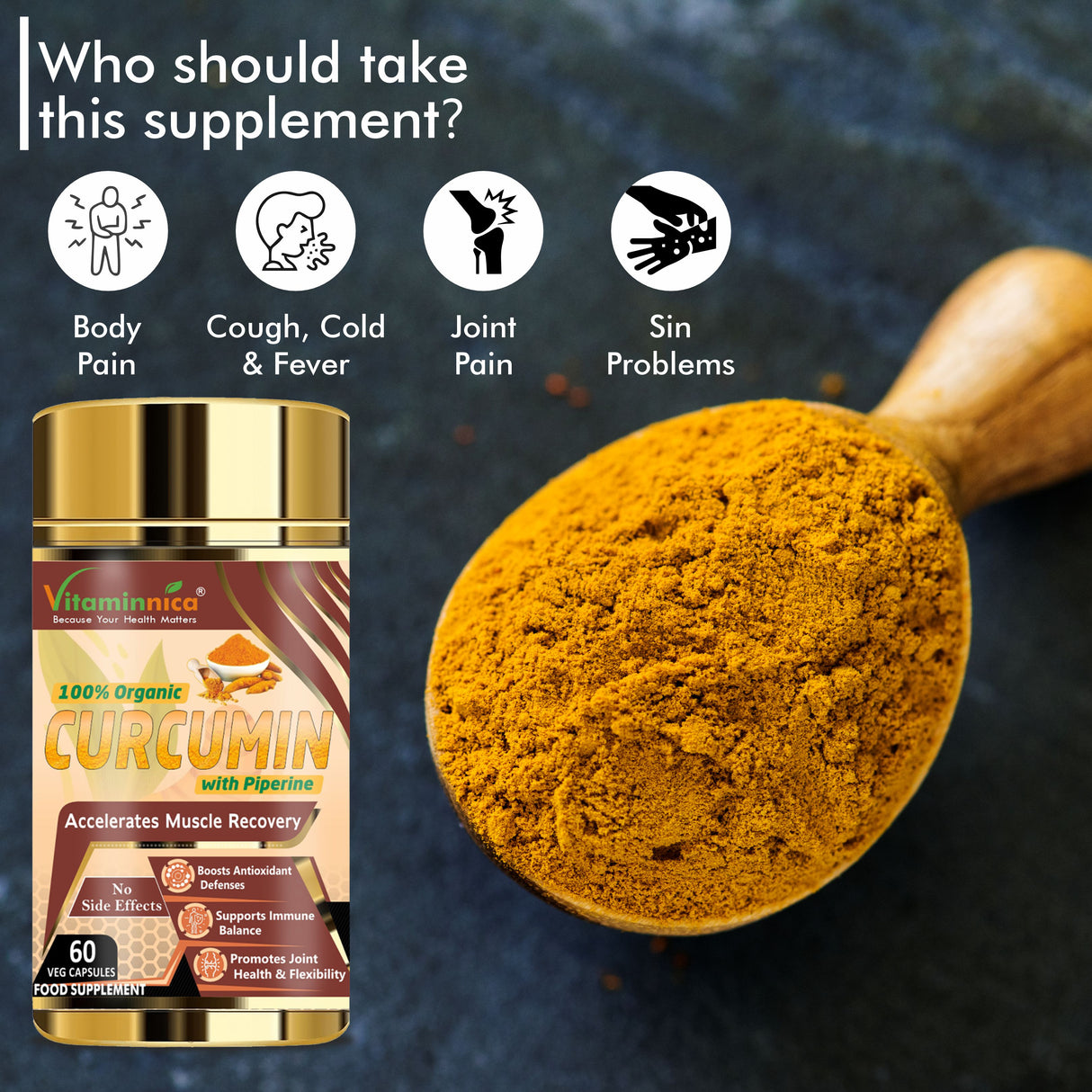 Vitaminnica Curcumin mit Piperin – Bessere Gelenkgesundheit – 60 Kapseln