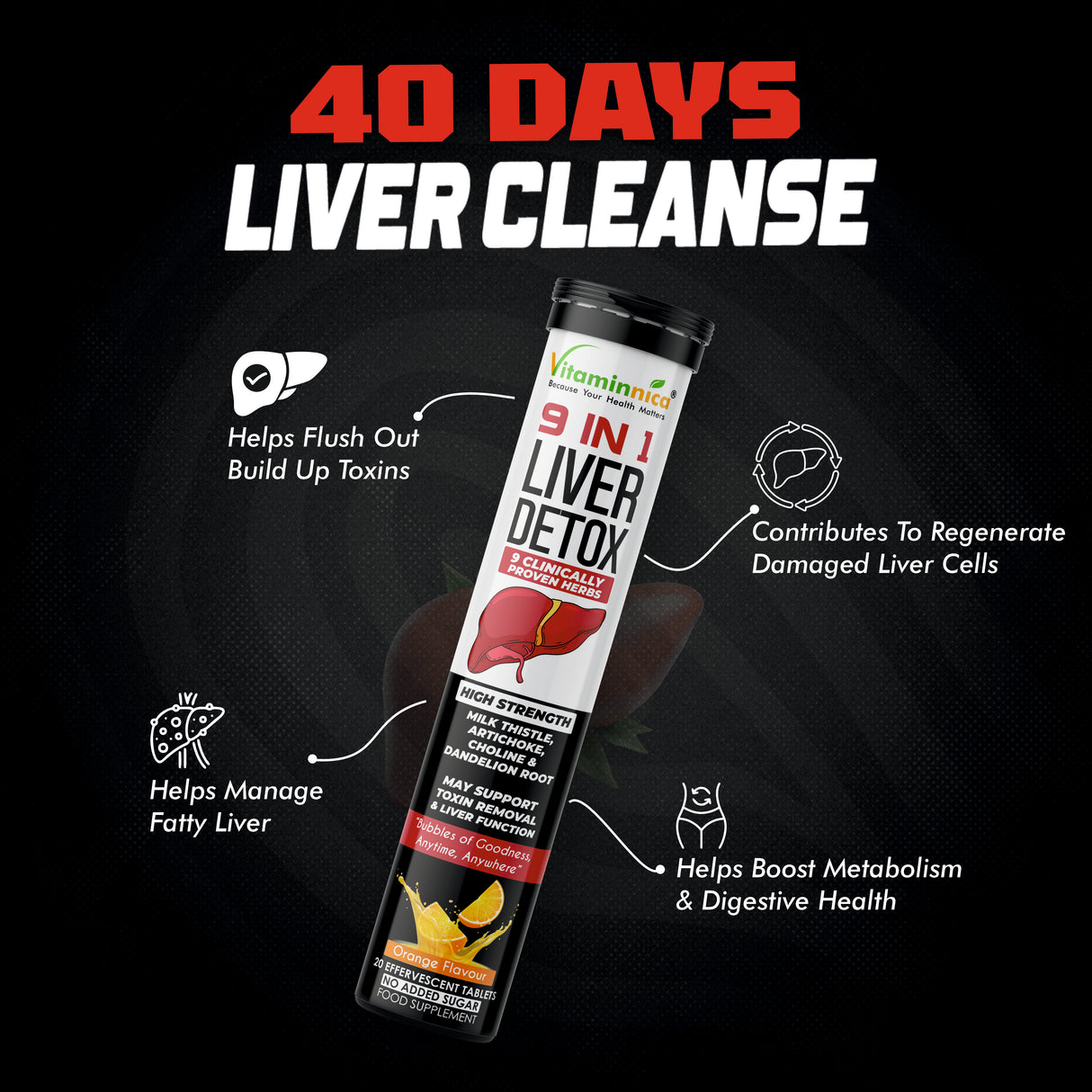 Vitaminnica 9 in 1 Liver Detox Effervescent Tablets Orange Flavour – Buy 2 Get 1 Free | Liver Cleanse, Detox, Antioxidant & Digestive Support | Vegan, Sugar Free