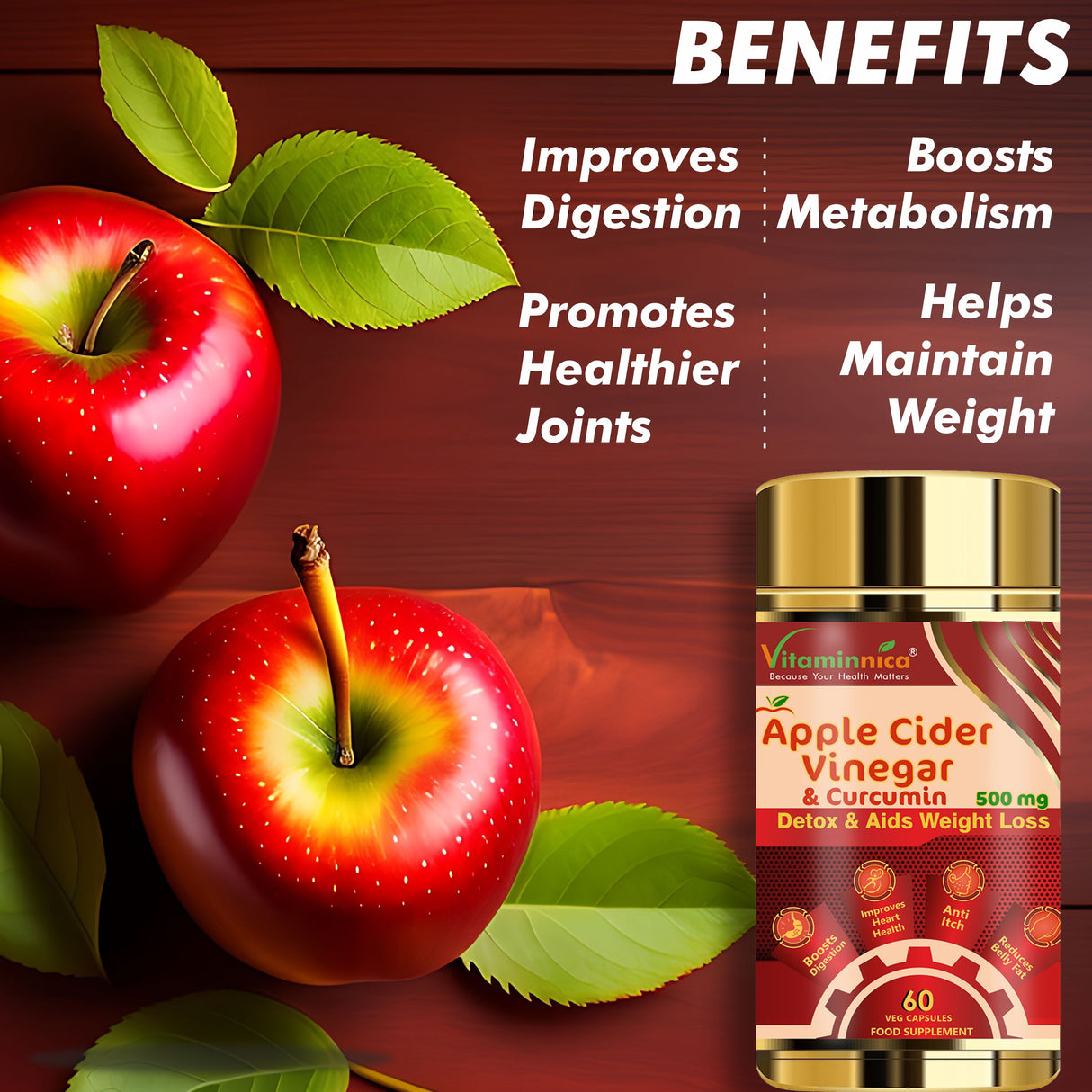 Vinaigre de cidre de pomme Vitaminnica - Intestin sain - 60 capsules