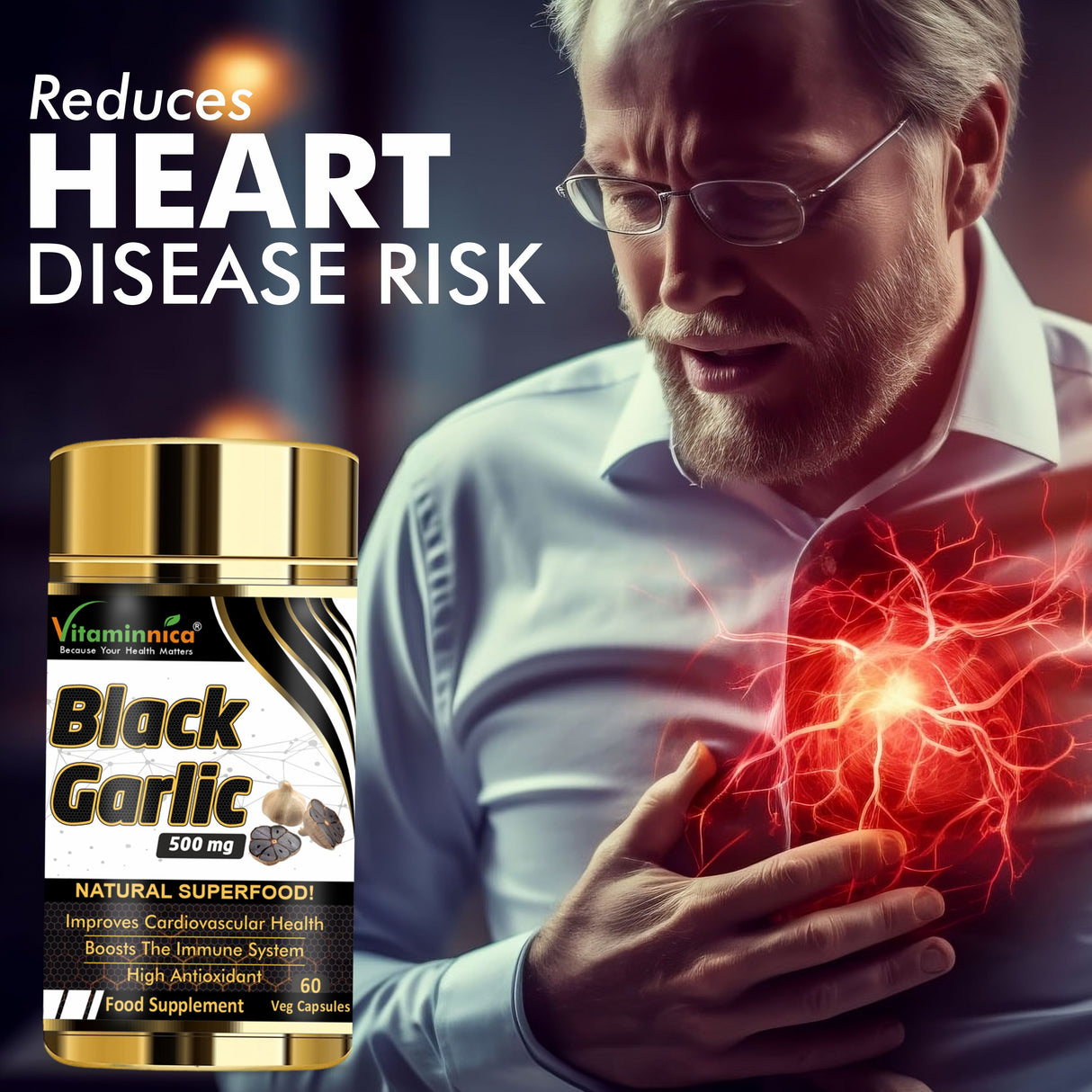 Vitaminnica Black Garlic - Better Immunity & Heart Health -60 Capsules
