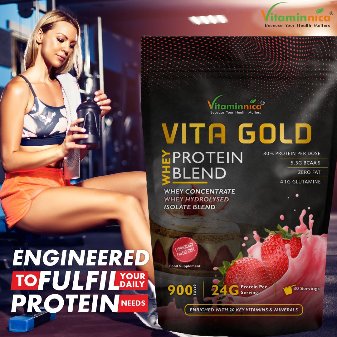 Vitaminnica Vita Gold Whey Protein- Strawberry Cheese Cake Flavour | 900gms