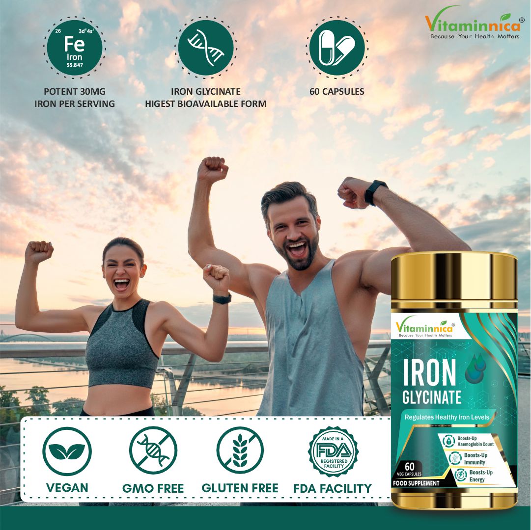 Vitaminnica Iron Glycinate- 60 Capsules | Regulates Healthy Iron Levels