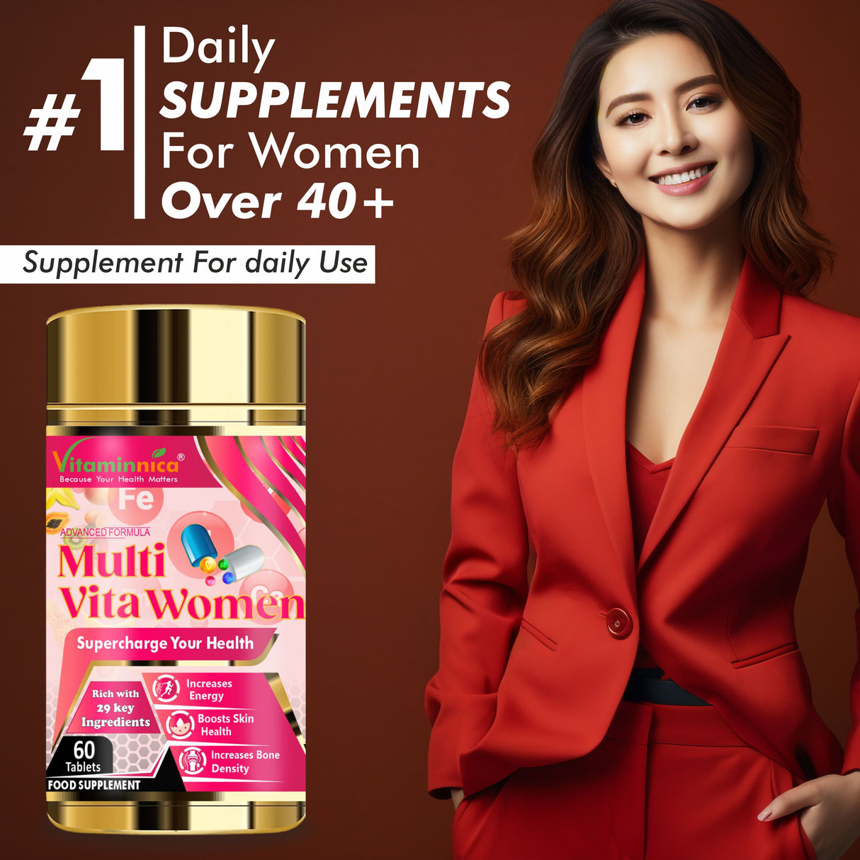 Vitaminnica Multi Vita Women (Multivitamine) – Verbessert das Energieniveau – 60 Tabletten