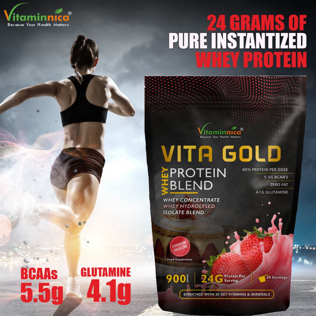 Vitaminnica Vita Gold Whey Protein- Strawberry Cheese Cake Flavour | 900gms