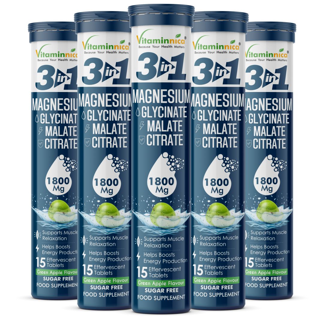 Vitaminnica Magnesium 3-in-1- 15 Effervescent Tablets | Malate, Glycinate & Citrate for Muscle Health, Relaxation and Stress