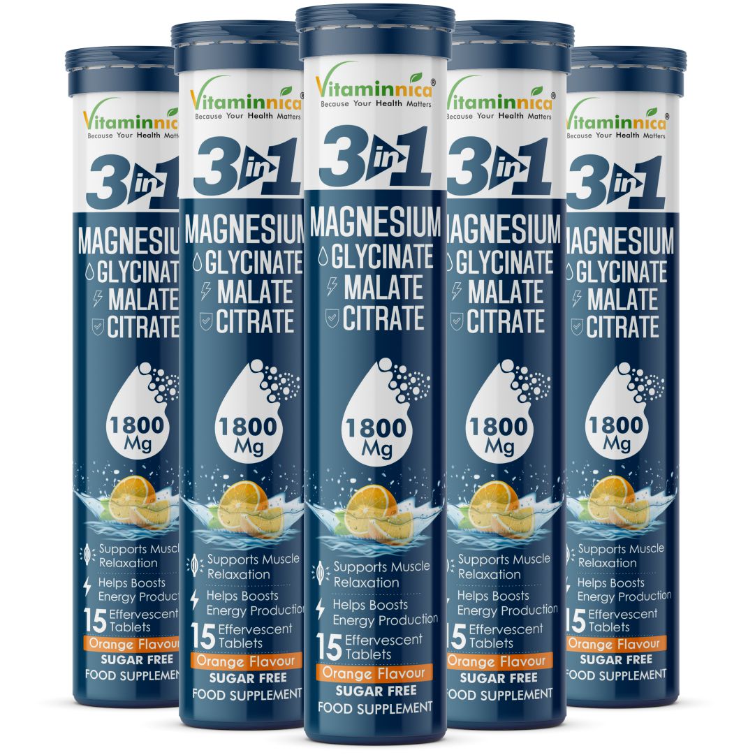 Vitaminnica Magnesium 3-in-1- 15 Effervescent Tablets | Malate, Glycinate & Citrate for Muscle Health, Relaxation and Stress