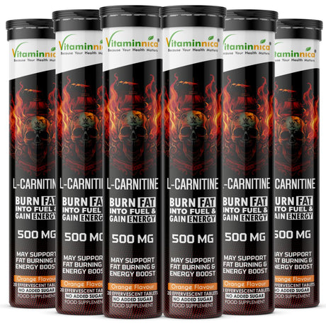 Vitaminnica L-Carnitine- 20 Effervescent Tablets Orange Flavour – Fat Metabolism, Energy & Weight Management Support | Fast-Absorbing Metabolic Drink