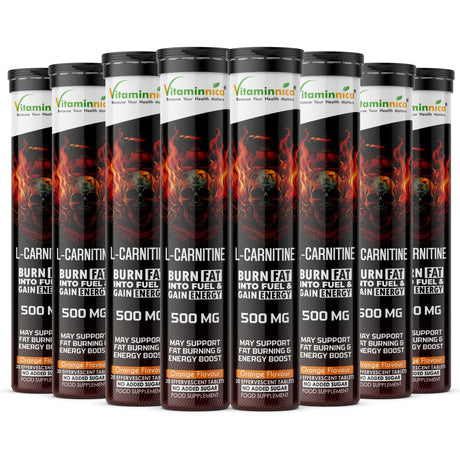 Vitaminnica L-Carnitine- 20 Effervescent Tablets Orange Flavour – Fat Metabolism, Energy & Weight Management Support | Fast-Absorbing Metabolic Drink