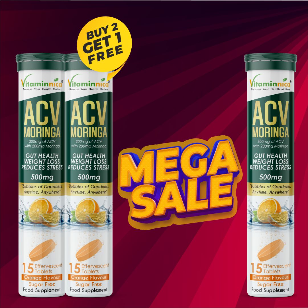 Vitaminnica ACV Moringa Effervescent- 15 Tablets Orange Buy 2 Get 1 Free | Supports Digestion, Detox & Weight Management